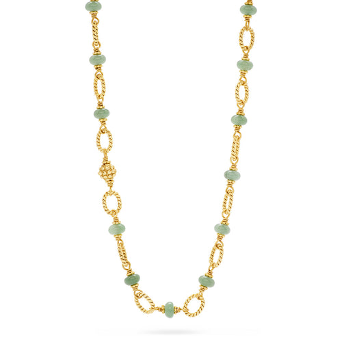 For when just a dash will do, we’ve added semi-precious jade beads to a classic chain necklace for a subtle splash of color. Gloriously versatile, this necklace moonlights as a bracelet when wrapped around the wrist three times, can be transformed into a lariat style, is designed for layering and can hang a pendant. Just like all women, this necklace is a beautiful multi-tasking gem. Offered in Ocean Blue, African Violet and Meadow Green.