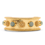 Festooned with golden berries and punctuated with pops of color from semi-precious jade, this glamorous bangle is pure arm candy for traipsing through farmer’s markets, twirling on dance floors and generally sailing through life. Ideal for everyday layering.