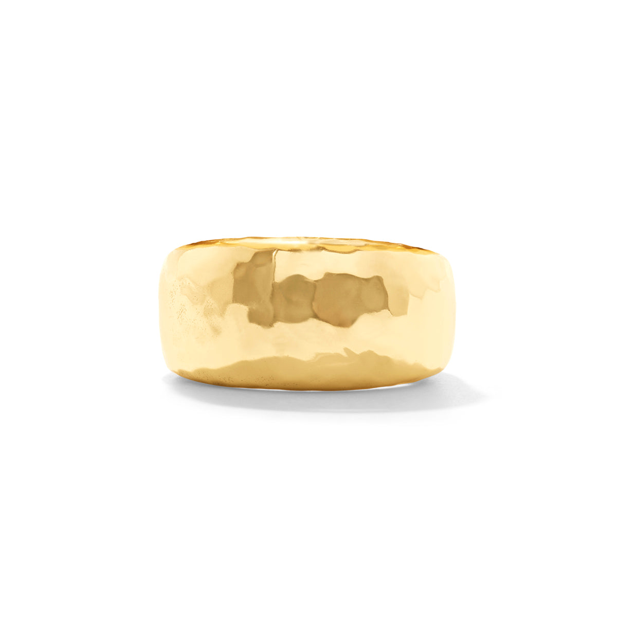 Gold ring with a textured surface on a white background