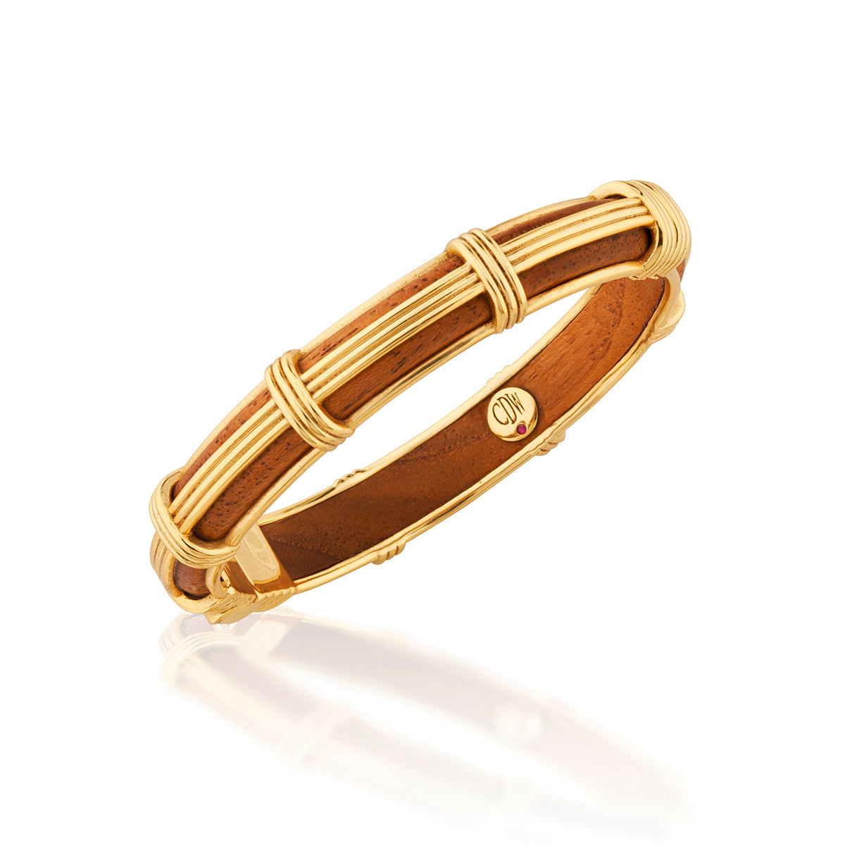 Gaia Petite Hinged Bangle, S/M - Teak Detail