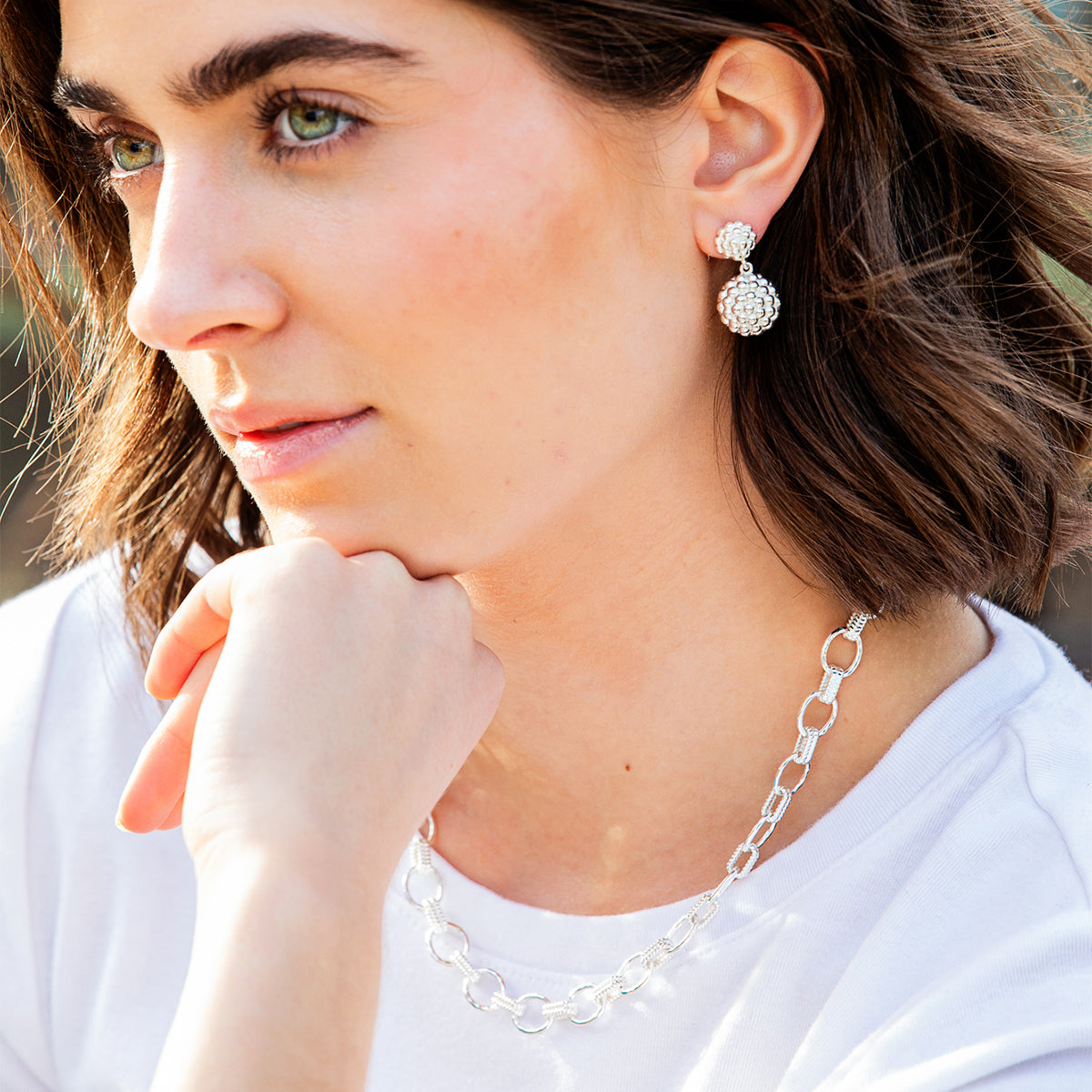 Cleopatra Small Link Necklace, 16"+2" - Silver Lifestyle