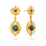 These radiant drop earrings feature our Mystic Eye motif, with intense blue labradorite gemstones enveloped in bright, hammered gold. Elegant yet striking, this bewitching pair is brilliant day to night and dressed up or down to suit your mood. Your inner sight is strong—so trust your instincts and shine bright!