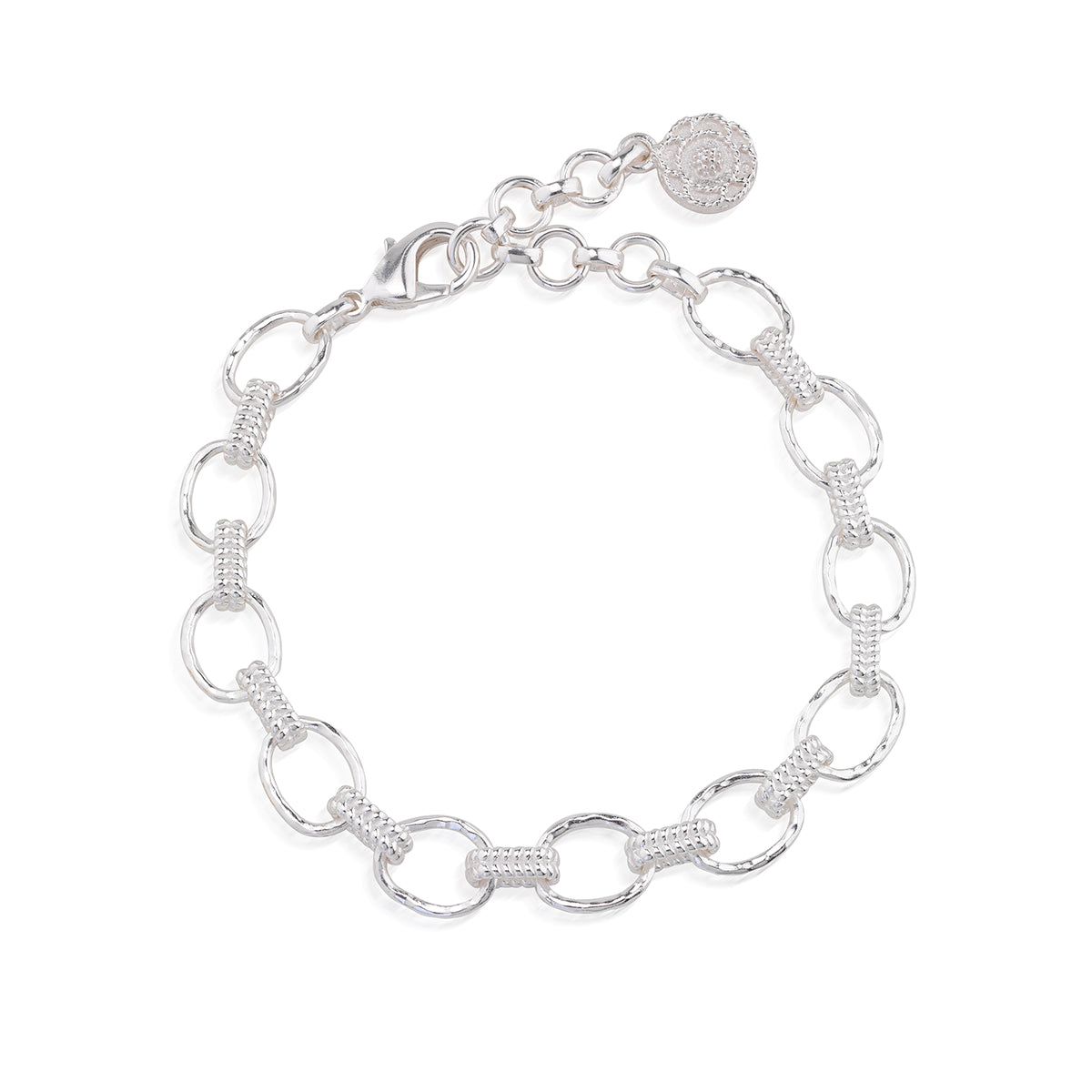Cleopatra Small Link Bracelet, 7"+1.5" - Silver