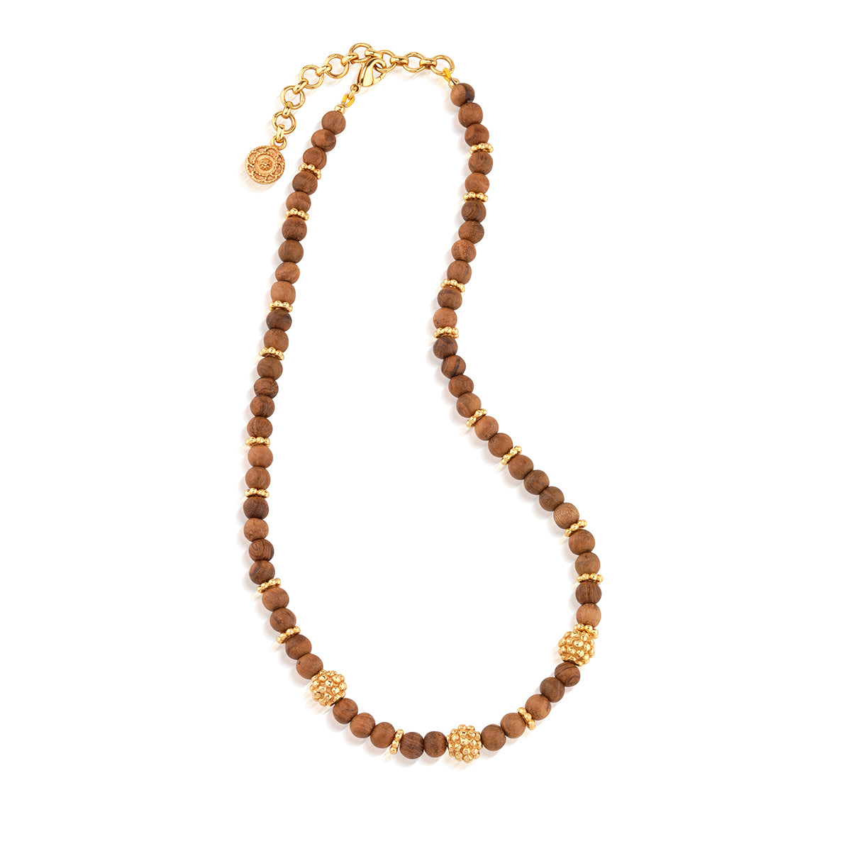 Berry Single Strand Petite Beads Necklace, 16"+2"- Teak full detail view of necklace