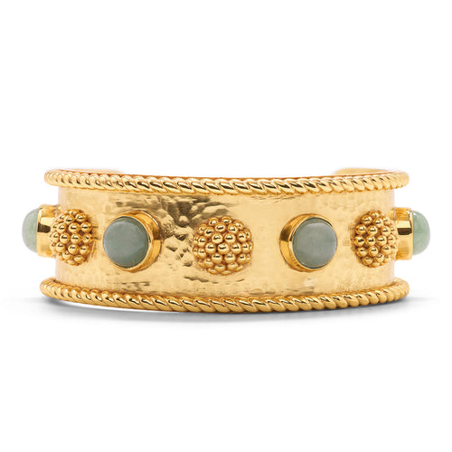 Festooned with golden berries and punctuated with pops of color from semi-precious jade, this glamorous bangle is pure arm candy for traipsing through farmer’s markets, twirling on dance floors and generally sailing through life. Ideal for everyday layering.