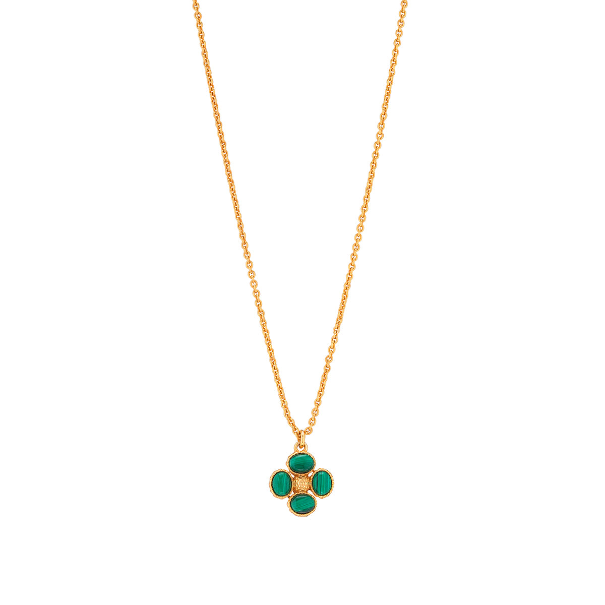 Berry Clover Double Sided Charm Necklace, 16"+2" - Malachite