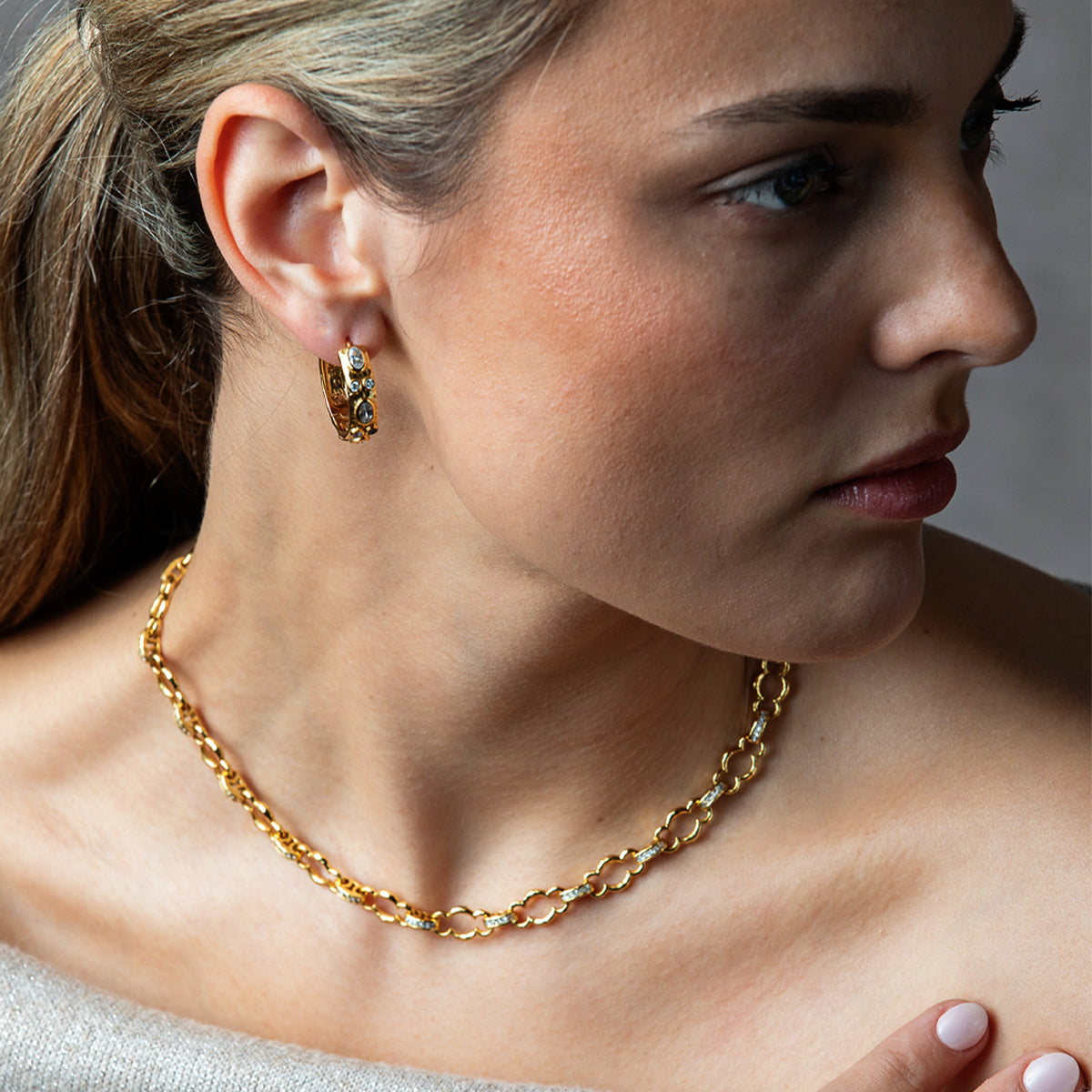 Maharani Huggie Hoop Earrings - Clear Cubic Zirconia lifestyle
