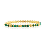 Trios of gorgeous green malachite are united by a sprinkling of golden berries to create this refined bangle that adds a fabulously feminine flourish to any ensemble—whether you’re running a meeting, hosting a dinner party or jet-setting to Monaco.