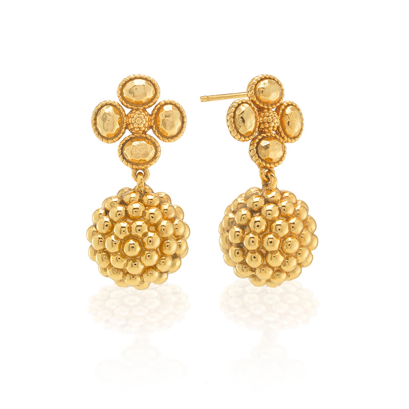 Gorgeous gold berries dangle from golden clovers to create drop earrings that make a subtle statement when paired with everything from a pair of jeans to a cocktail dress. Lucky you!