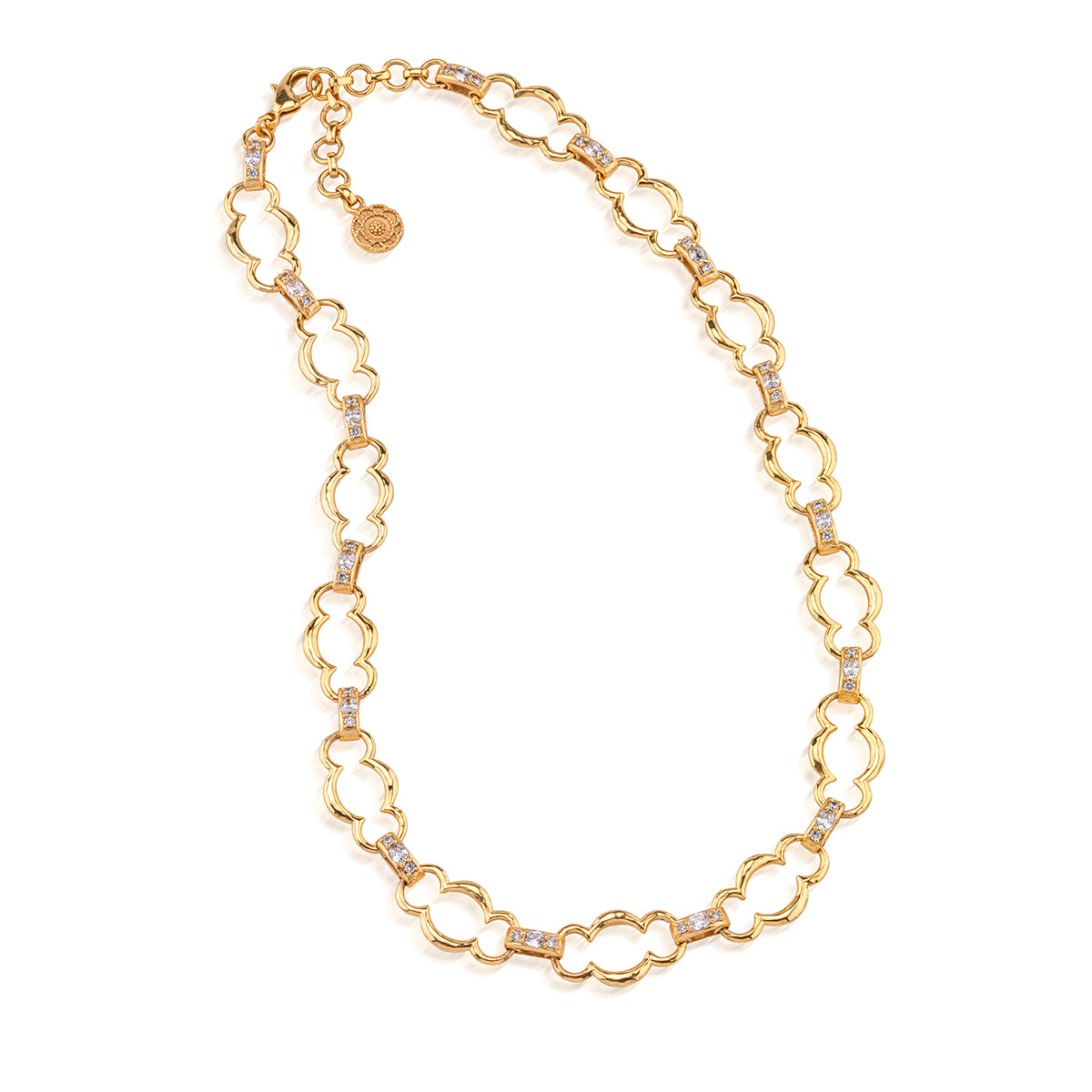 Maharani Grande Chain Necklace, 17"+2" - Clear Cubic Zirconia detail of necklace with clasp closed