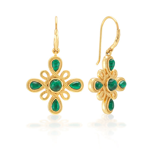 Inspired by Capucine’s grandmother, a true Grande Dame de Paris, these swirling earrings in gorgeous green malachite are an expression of French style: ornate, golden splendor that feels fabulously elegant. Wearable with a classic white blouse, cocktail dress or a leather jacket—this versatile pair goes with practically everything.