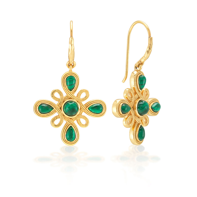 Inspired by Capucine’s grandmother, a true Grande Dame de Paris, these swirling earrings in gorgeous green malachite are an expression of French style: ornate, golden splendor that feels fabulously elegant. Wearable with a classic white blouse, cocktail dress or a leather jacket—this versatile pair goes with practically everything.