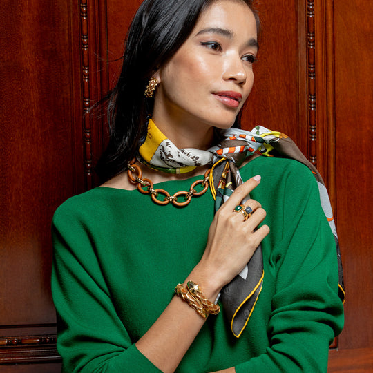 Earth Goddess Serpentina Hinged Bangle - Teak | Capucine De Wulf