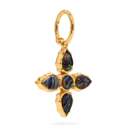 A pendant to wear on any chain, our Aurora amulet is named after the northern lights and is an enchanting reminder of the mercurial magic that you carry within you every day. Featuring sustainably harvested abalone set in a molten flourish of gleaming gold, it whispers of the mysterious treasures of Mother Earth. This eye-catching charm is utterly unique with its own natural variation of color and pattern and adds peacock-plumed splendor to your jewelry pieces.