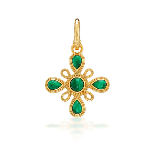This swirling, golden pendant portrays an ornate compass with gorgeous green malachite to remind you to trust your instincts and follow your own true north. From bracelet to necklace, this charm works on any chain.