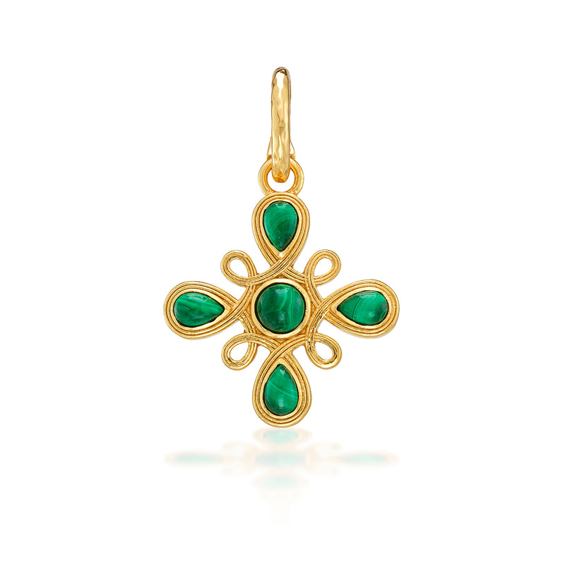 This swirling, golden pendant portrays an ornate compass with gorgeous green malachite to remind you to trust your instincts and follow your own true north. From bracelet to necklace, this charm works on any chain.