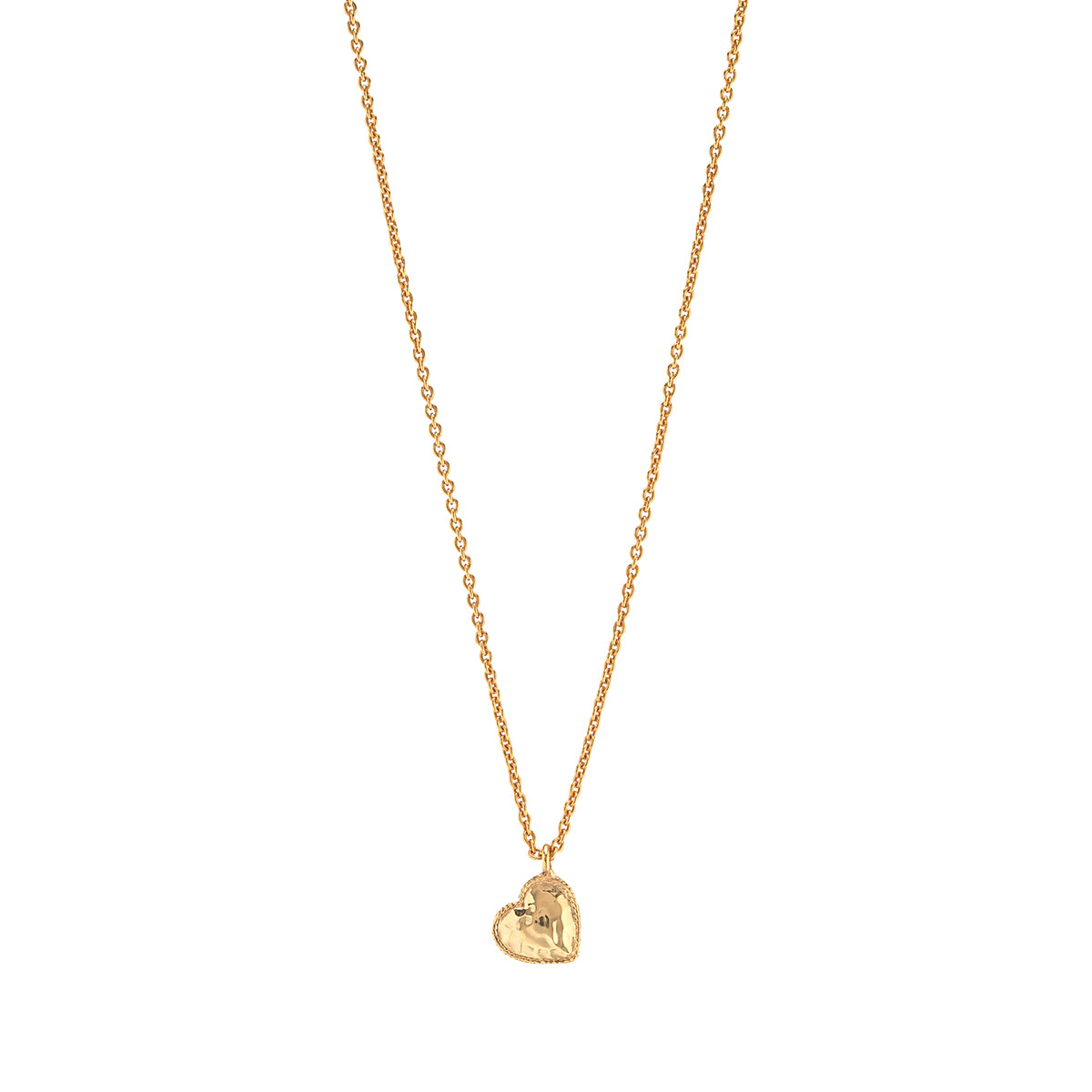 A sweet, singular heart shimmers in handcrafted, hammered gold, embellishing a classic chain for a dainty touch of elegance and romance. Wear it alone for a subtle statement or layer with other necklaces—this go-to staple piece is a little bit of love to wear every day.