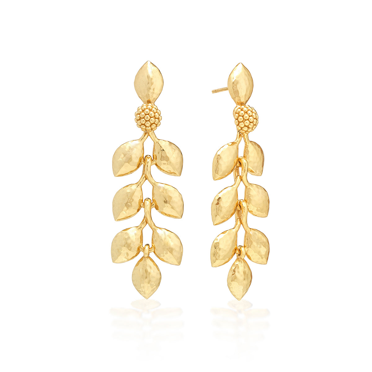 As if crafted by Helen of Troy herself, we like to imagine she was wearing these laurel wreath earrings when she launched a thousand ships that sailed into history. This exquisitely simple and versatile pair adds a golden gleam and polish to any occasion or ensemble with classic style and grace.