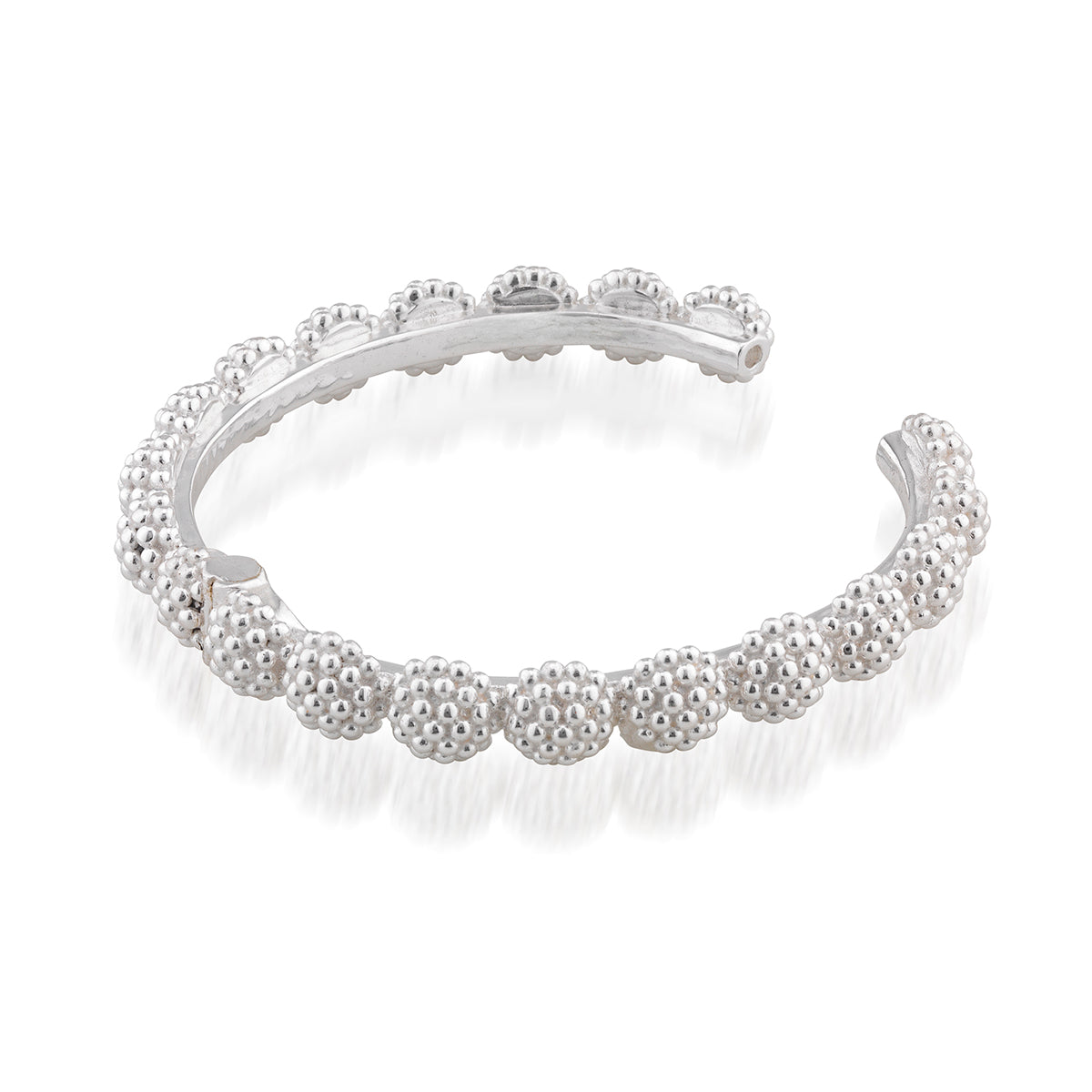 Berry Eternity Hinged Bangle, S/M - Silver detail of bracelet opened