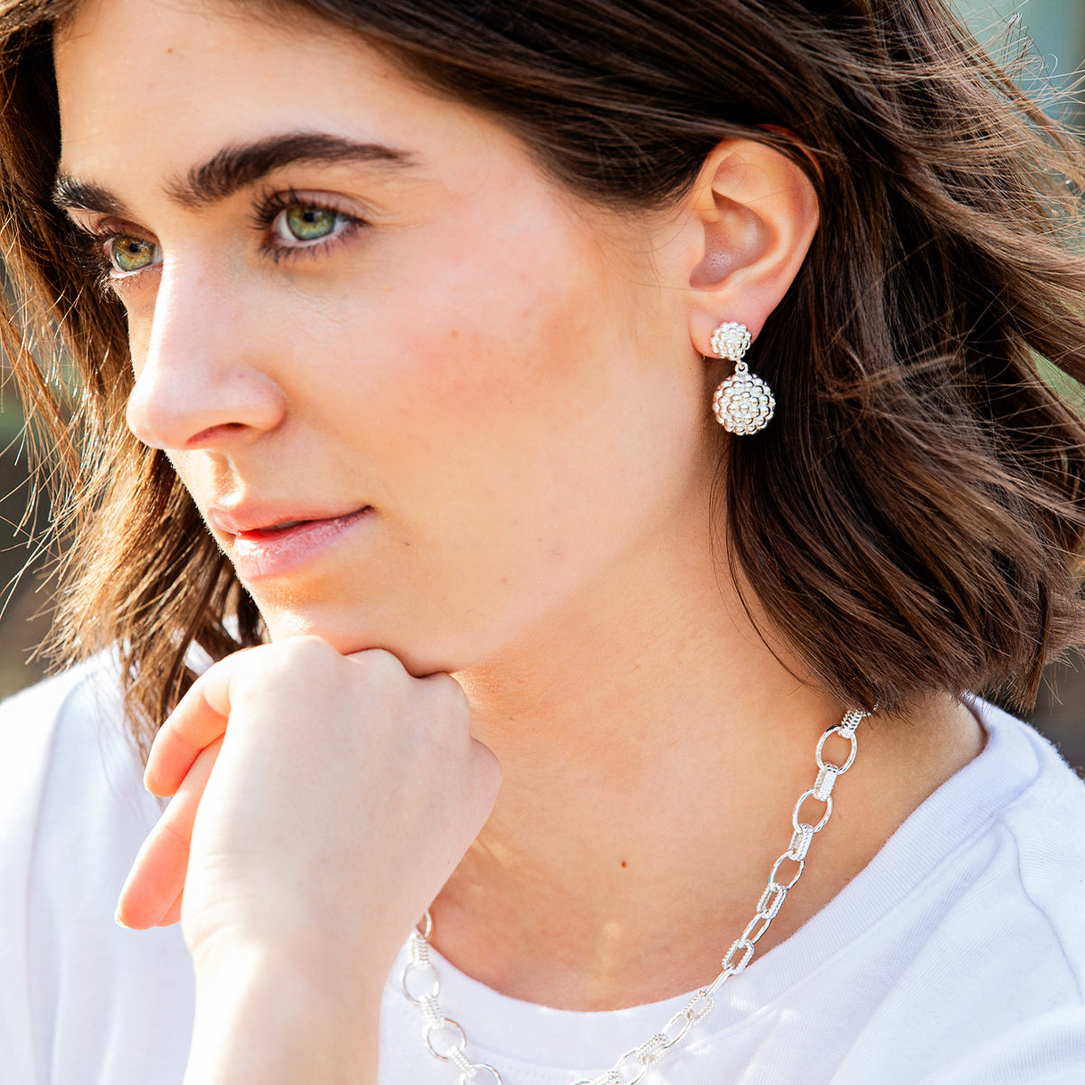Berry Double Drop Earrings - Silver lifestyle 