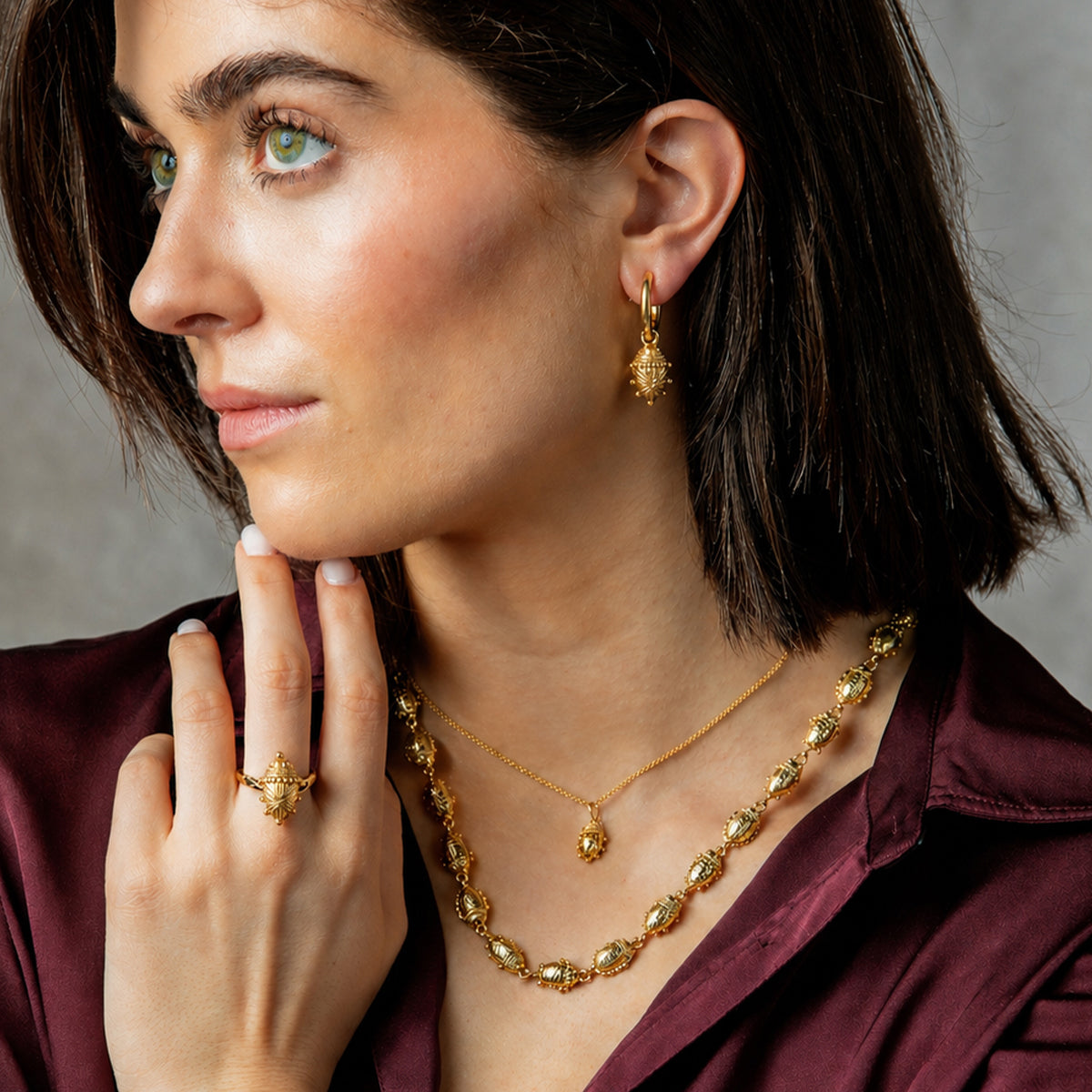 Scarab Huggie Charm Earrings - Gold lifestyle
