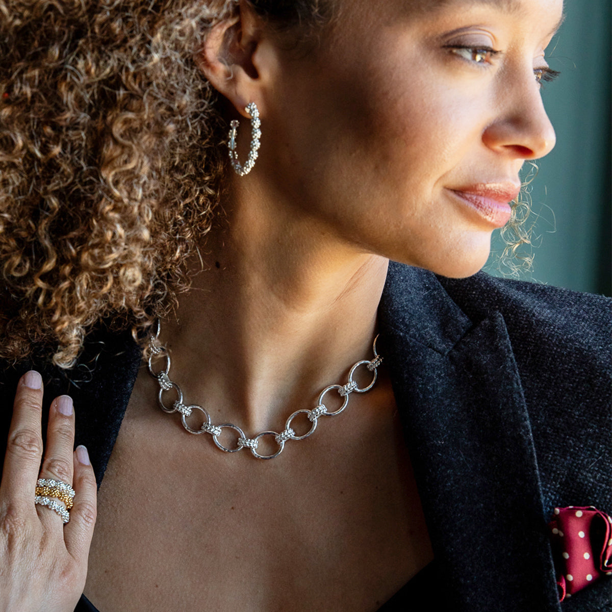 Cleopatra Grande Link Necklace, 16"+2" - Silver Lifestyle