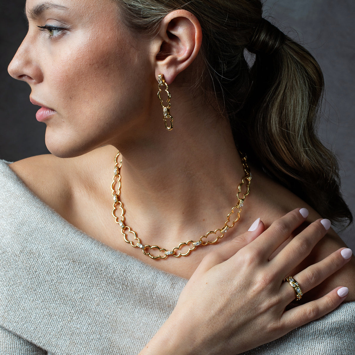 Maharani Grande Double Drop Earrings - Clear Cubic Zirconia lifestyle