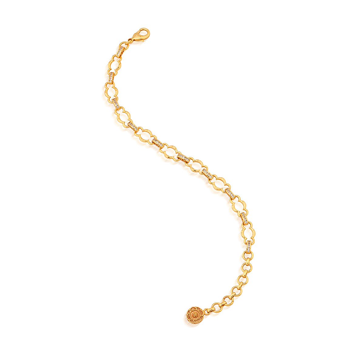Maharani Petite Chain Bracelet, 7"+2" - Clear Cubic Zirconia curved detail shot of bracelet