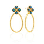 Shimmering hammered gold teardrop hoops dangle from clover-shaped studs of luminous blue labradorite. With understated elegance, this irresistible pair of earrings knows precisely how to make a subtle statement, whether it’s a day at the office or a night out on the town. Lucky you!