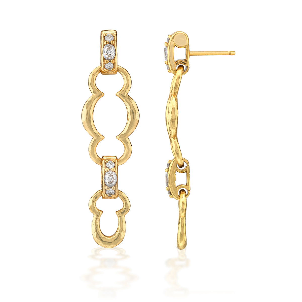 Maharani Grande Double Drop Earrings - Clear Cubic Zirconia detail of front and side of earring