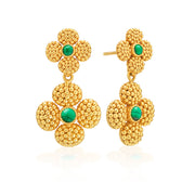 Our signature golden berries are clustered together in 4-leaf clovers so you can carry a token of luck everywhere you go. With gorgeous green malachite gemstone centers, this pair of earrings can be easily converted to just the studs by removing the bottom clover—making this set a gorgeous and gilded two-for-one. Lucky you!