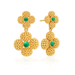 Our signature golden berries are clustered together in 4-leaf clovers so you can carry a token of luck everywhere you go. With gorgeous green malachite gemstone centers, this pair of earrings can be easily converted to just the studs by removing the bottom clover—making this set a gorgeous and gilded two-for-one. Lucky you!