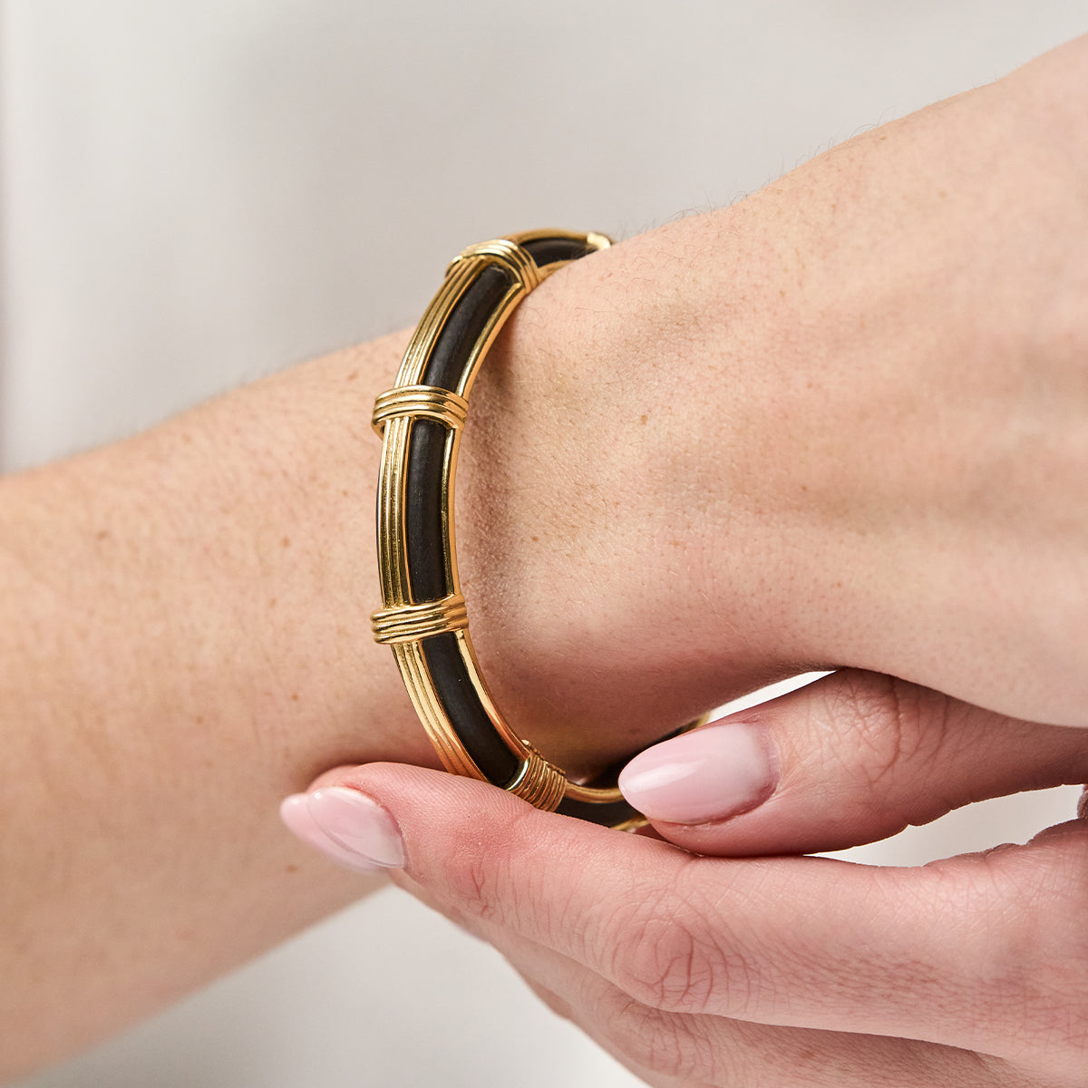 Gaia Petite Hinged Bangle, S/M - Ebony Close Up