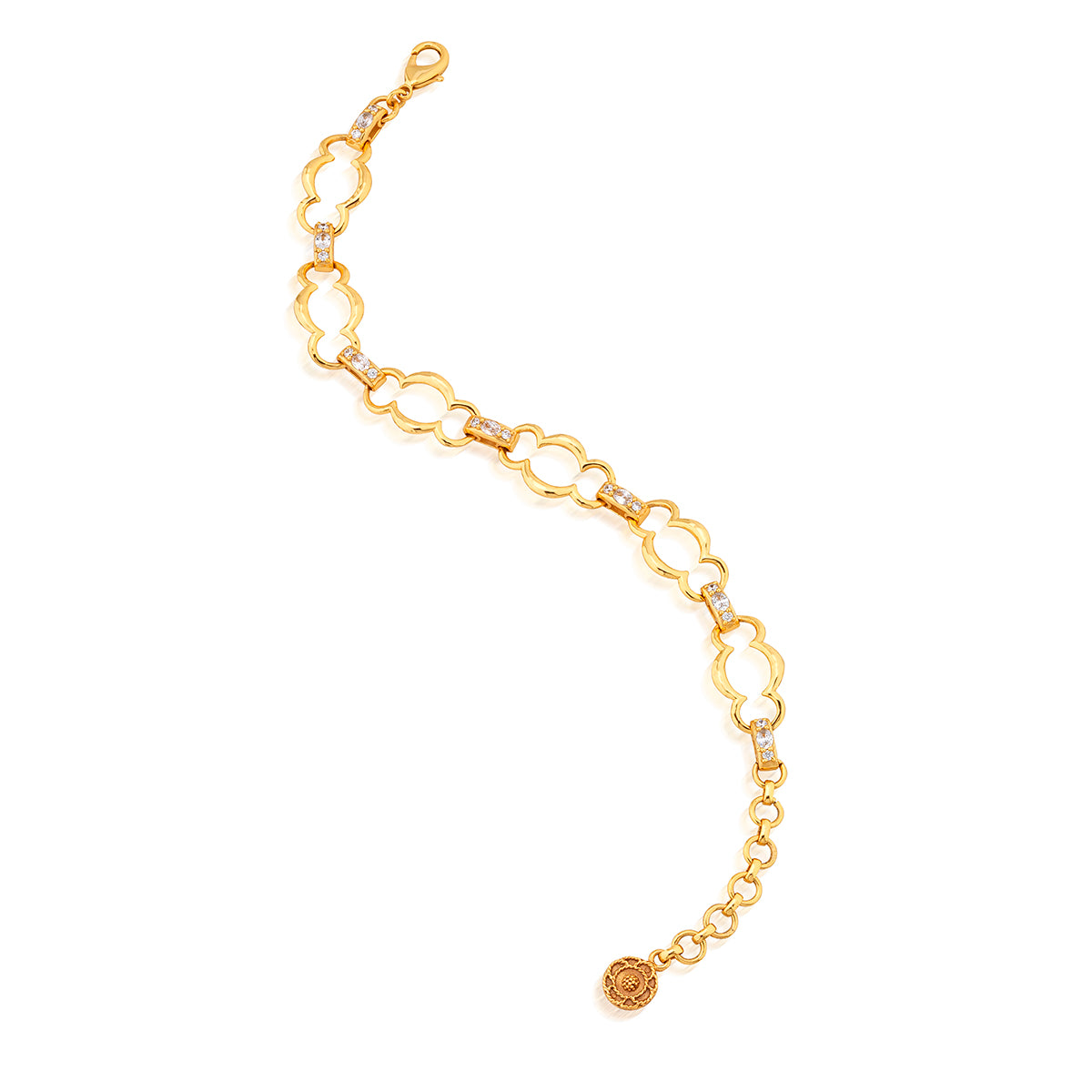 Maharani Grande Chain Bracelet, 7.5"+2" - Clear Cubic Zirconia curved detail shot of bracelet
