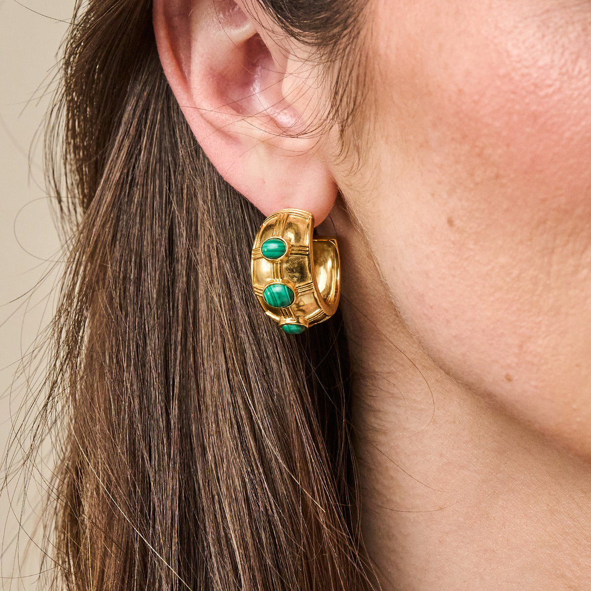 Cleopatra Bold Hoop Earrings - Malachite Close Up
