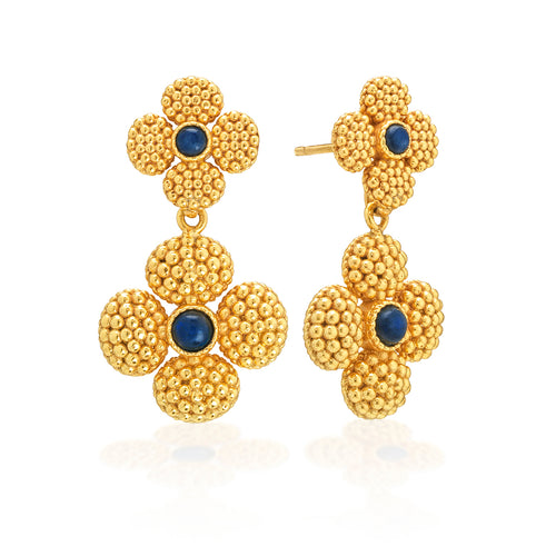 Our signature golden berries are clustered together in 4-leaf clovers so you can carry a token of luck everywhere you go. With luminous blue labradorite gemstone centers, this pair of earrings can be easily converted to just the studs by removing the bottom clover—making this set a gorgeous and gilded two-for-one. Lucky you!