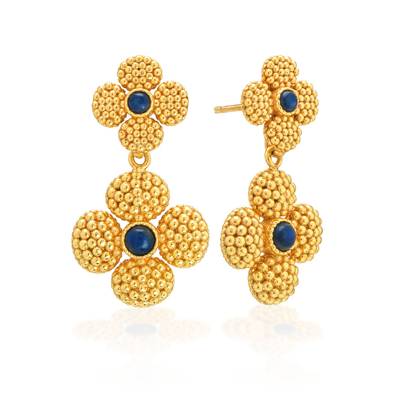 Our signature golden berries are clustered together in 4-leaf clovers so you can carry a token of luck everywhere you go. With luminous blue labradorite gemstone centers, this pair of earrings can be easily converted to just the studs by removing the bottom clover—making this set a gorgeous and gilded two-for-one. Lucky you!
