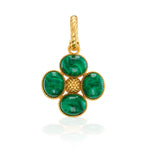 Add a beautiful token of luck to any chain to carry with you wherever you go. Our clover pendant is made of gorgeous green malachite stones with intricately detailed golden accents and a gilded berry center.