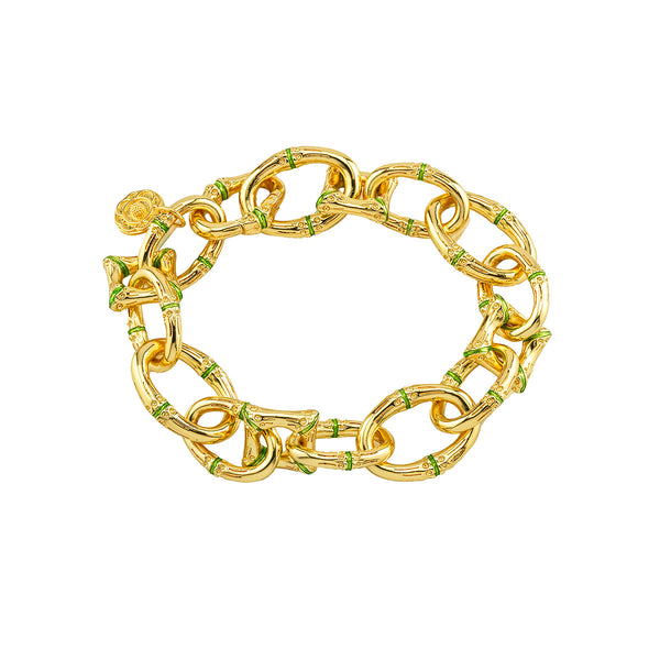 チャンパカ　イヤリング Bangkok Bamboo Link Bracelet, 7.25 in - Gold-Green Enamel