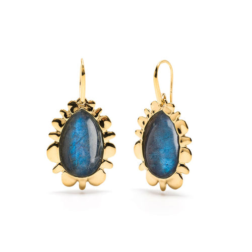 Blue and gold drop earrings.