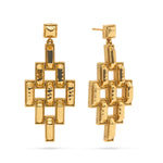 These earrings are constructed of rectangular hammered gold links in a chandelier silhouette with a geometric twist that is simultaneously edgy and elegant. Symbolizing the different pathways we choose to follow in life - each one fabulously unique - wear these as you travel along your daily adventures, from Monday meetings to Saturday date night.
