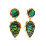 Inspired by the dancing northern lights and dripping with earthy opulence, these enchanting earrings deliver double drops of sustainably harvested abalone set in a molten flourish of gleaming gold for your everyday adventures and dressy occasions alike. Utterly unique and awash in naturally iridescent and swirling jewel-toned hues, this striking set adds depth, drama and polish to any outfit - and serve as a reminder of the mercurial magic that you carry within you every day.
