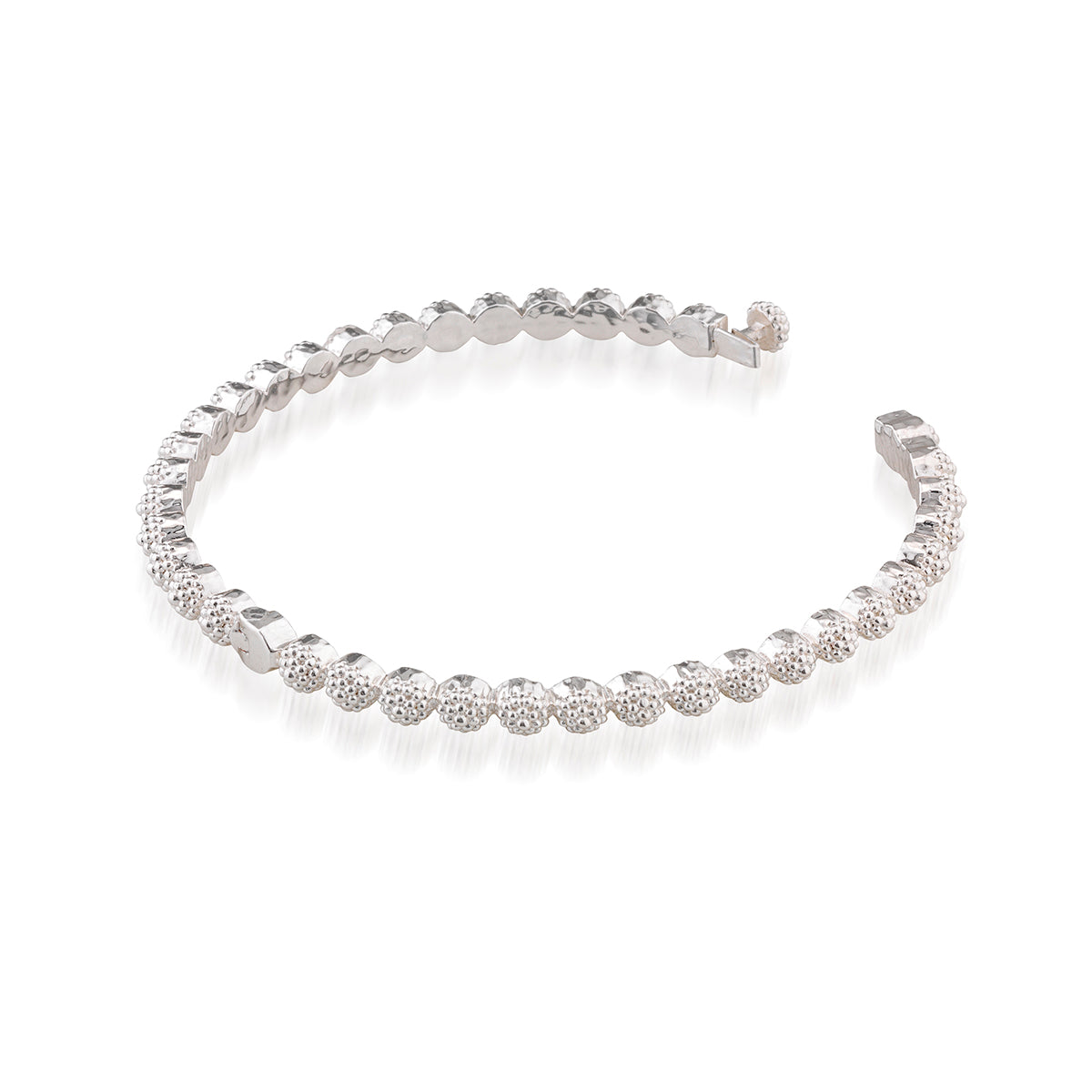 Berry Eternity Petite Hinged Bangle, S/M - Silver top view of bracelet opened