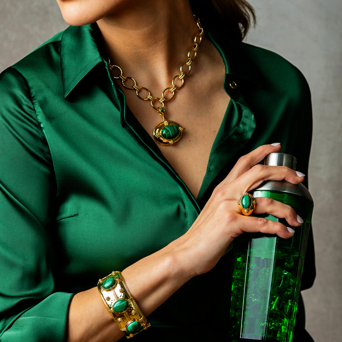 Cleopatra Grande Hinged Bangle - Malachite Lifestyle