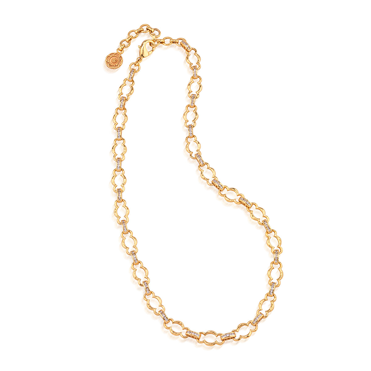 Maharani Petite Chain Necklace, 16"+2" - Clear Cubic Zirconia detail of necklace with clasp closed
