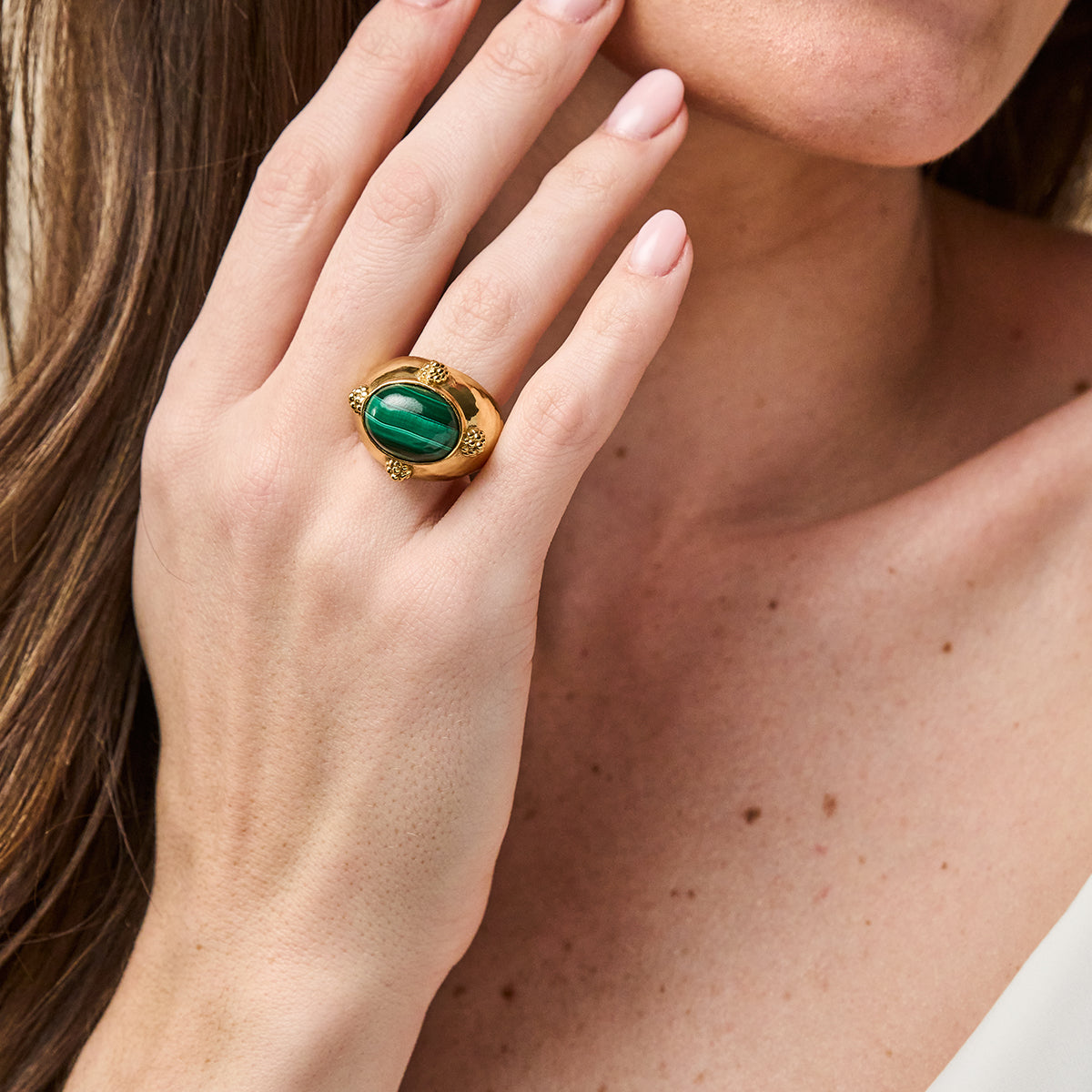 Cleopatra Oval Ring - Malachite On Model