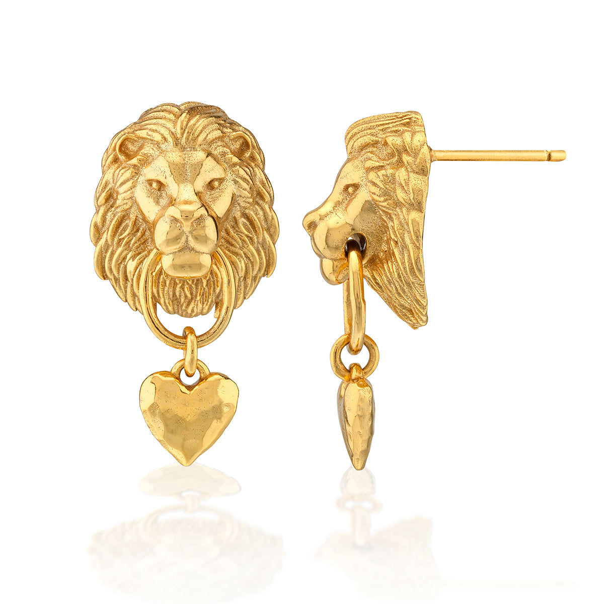 Lionheart Post Earrings - Gold close up side detail 