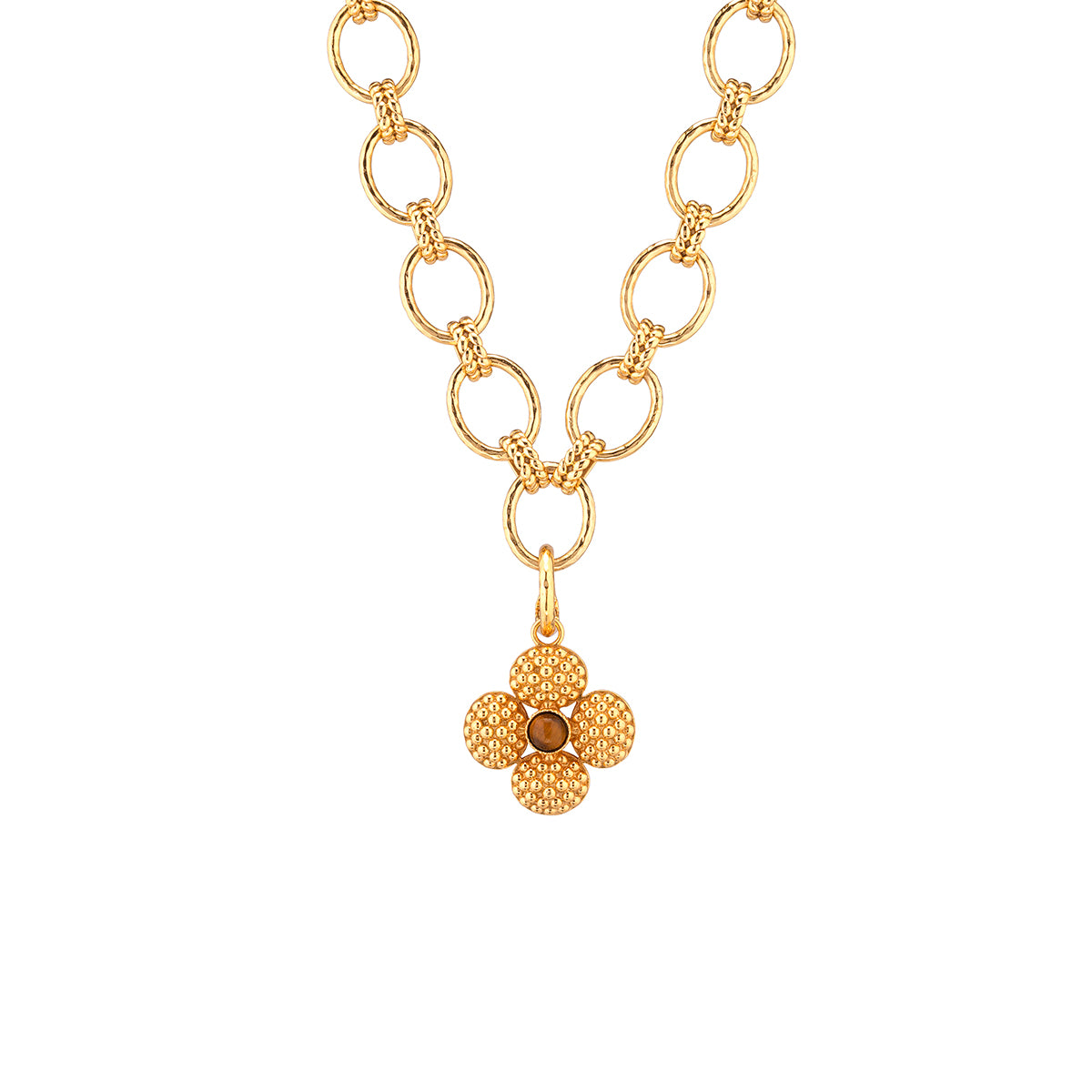 Berry Clover Double Sided Charm/Pendant - Tiger's Eye detail of back of pendant on chain 