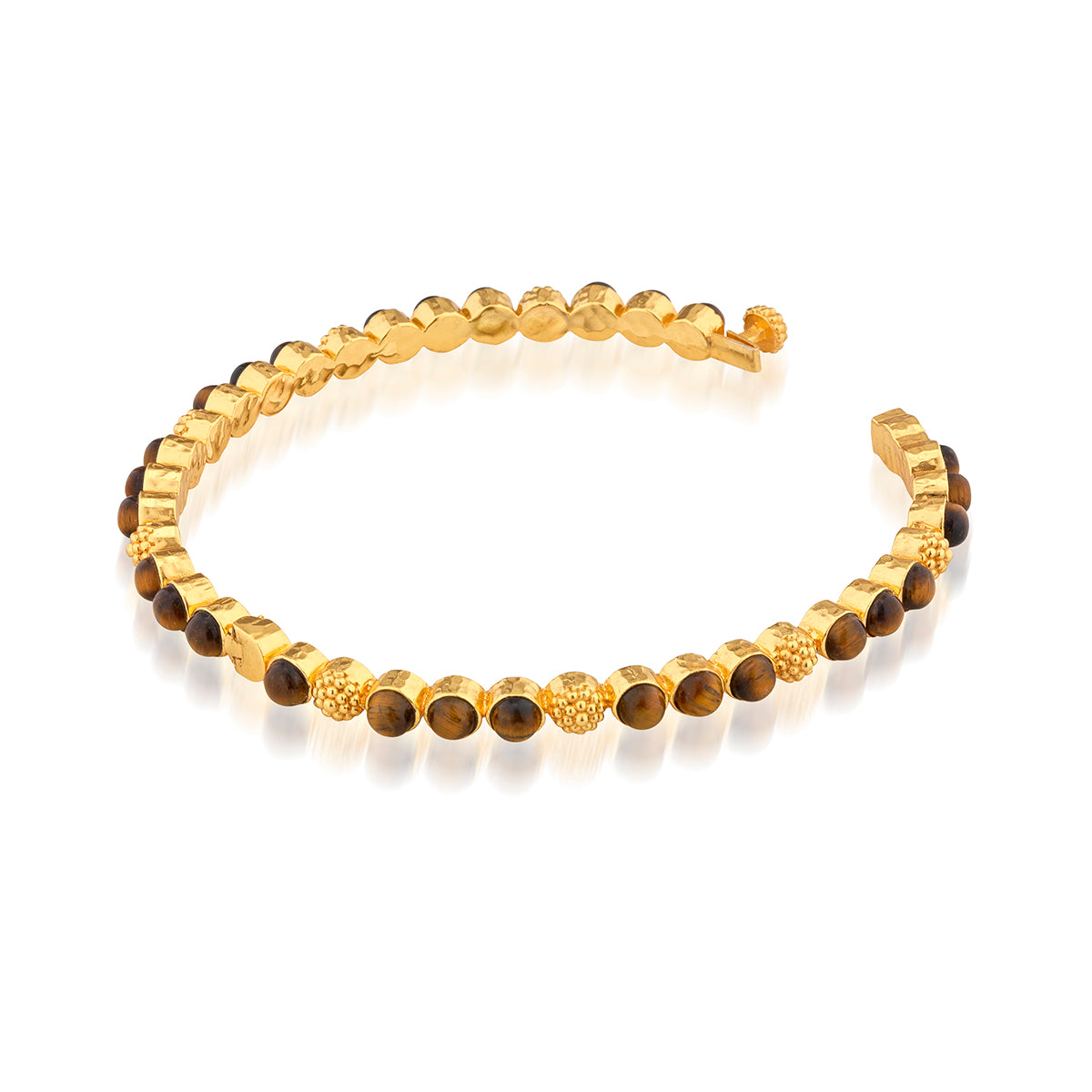 Berry Gem Petite Hinged Bangle - Tiger's Eye top view of bracelet opened