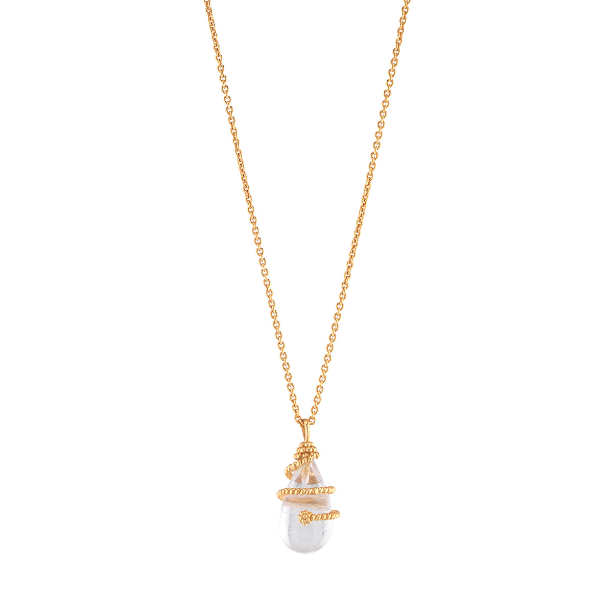 Gold necklace with a pendant on a white background